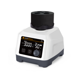  White and black cylindrical vortex mixer with digital display, laboratory skincare tool equipment