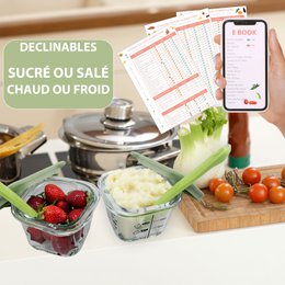 Masser af 6 små babypotter 160 ml - Idealer til kompoter, puréer og frugter, hermetik og praksis med eksamen, ske inkluderet - Perfekt til baby måltider