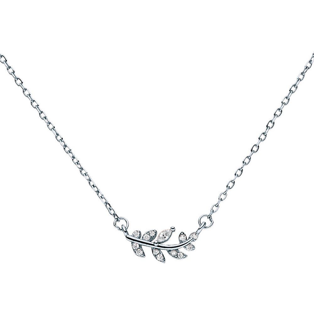 Collana con ciondolo foglia con zirconi in argento 925