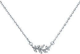 Collana con ciondolo foglia con zirconi in argento 925
