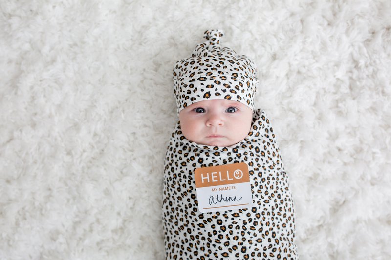 Lulujo Hello World Swaddle & Hat - Leopard