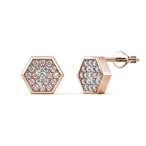 Hexagon Earrings - Rose Gold and Crystal