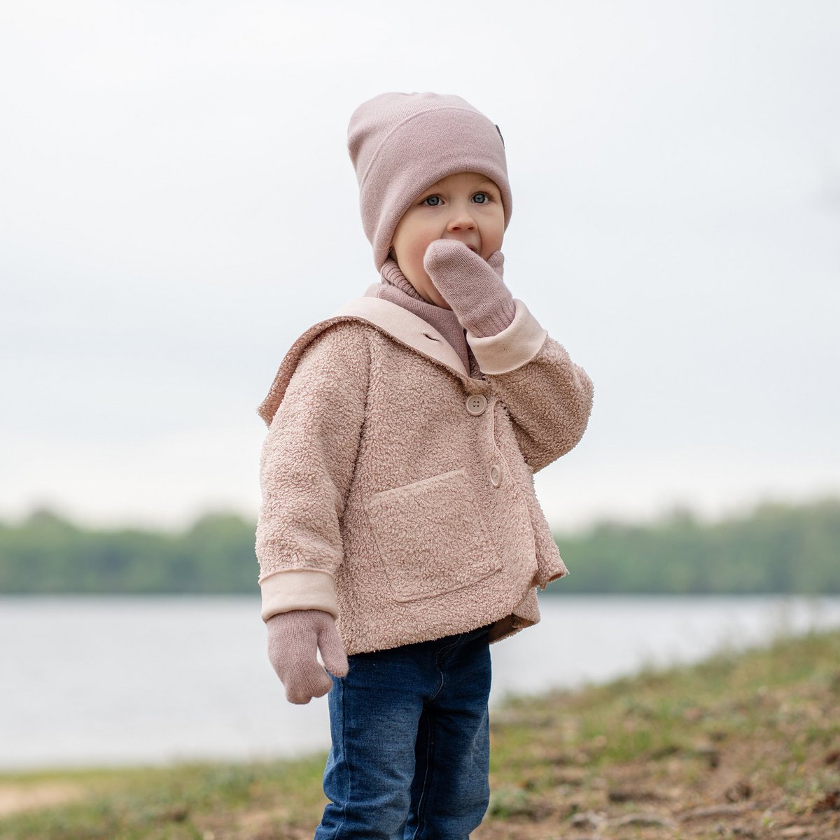 Kindergebreide dubbele wanten van merino en kasjmier