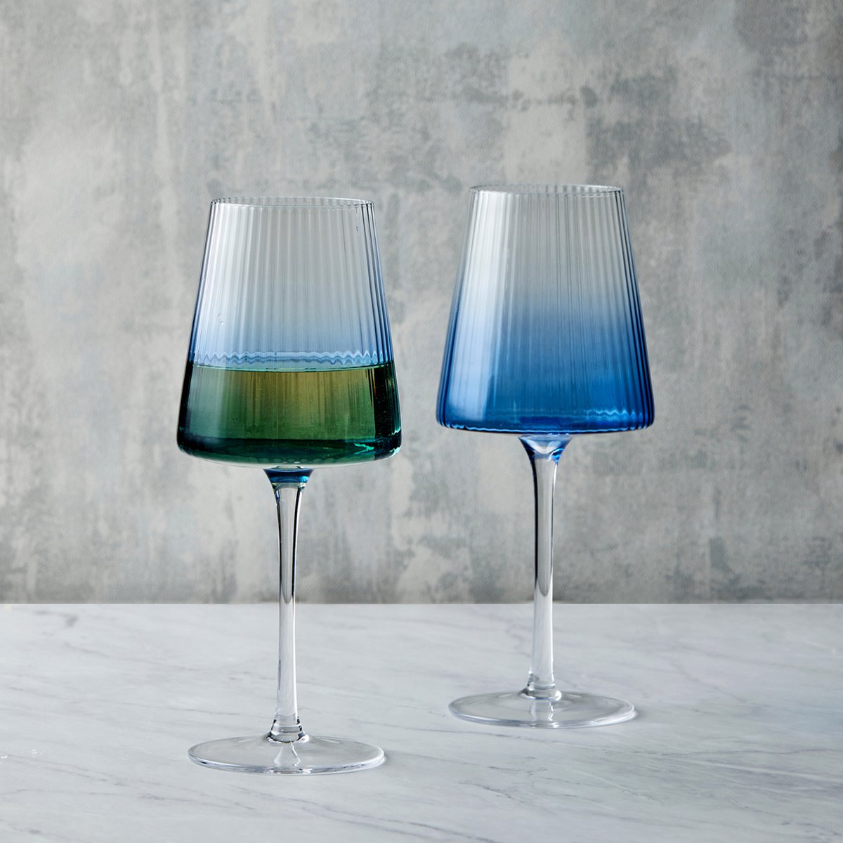 Set of 2 Empire Blue Wine Glasses - Red and White Wine