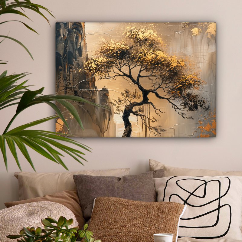 Dipinto di tela - Tree della decorazione del muro - oro - paesaggio - vernice - decorazione murale soggiorno - decorazione della stanza moderna - dipinti astratti