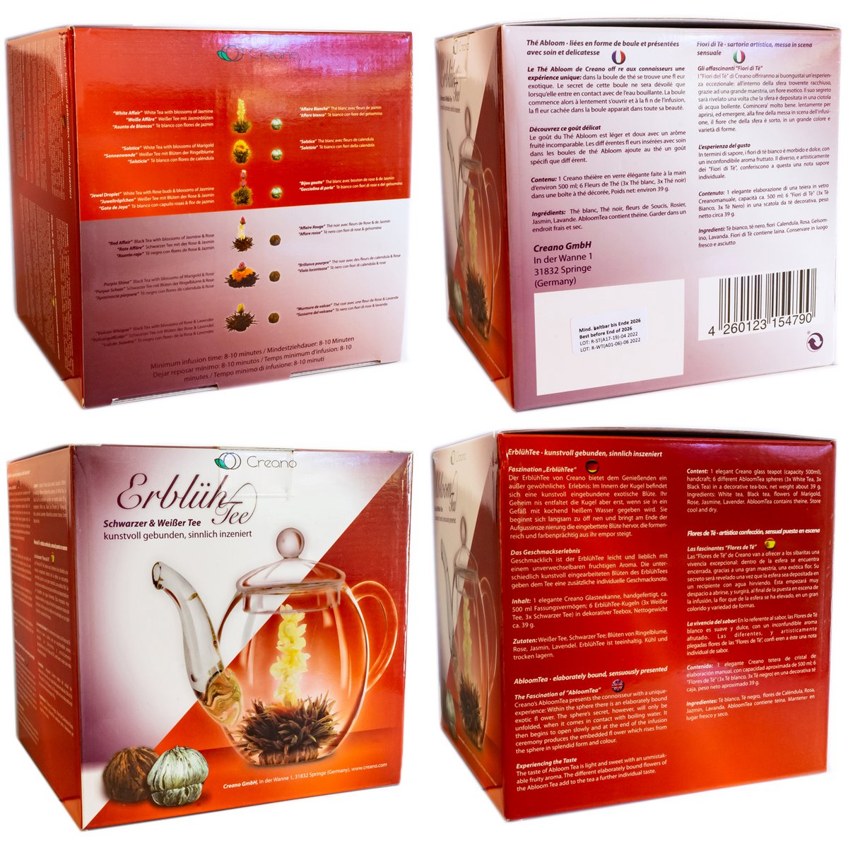 Creano theebloemenmix cadeauset glazen pot 6 theebollen