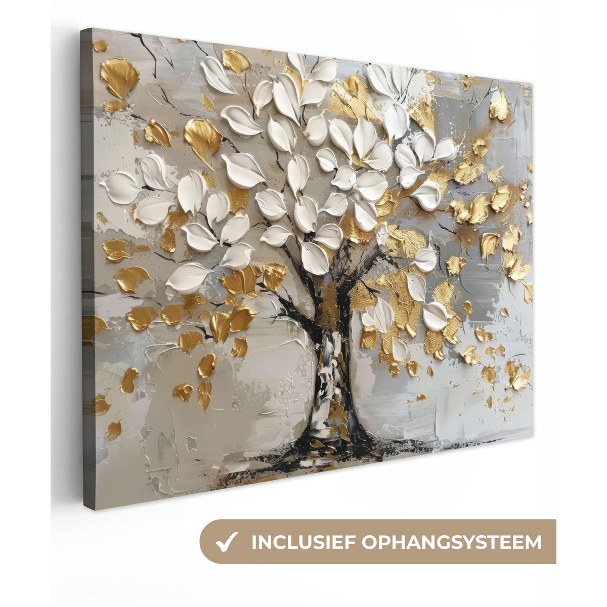 Peinture sur toile - Décoration murale - Boom - Beige - Gray - Gold - Résumé