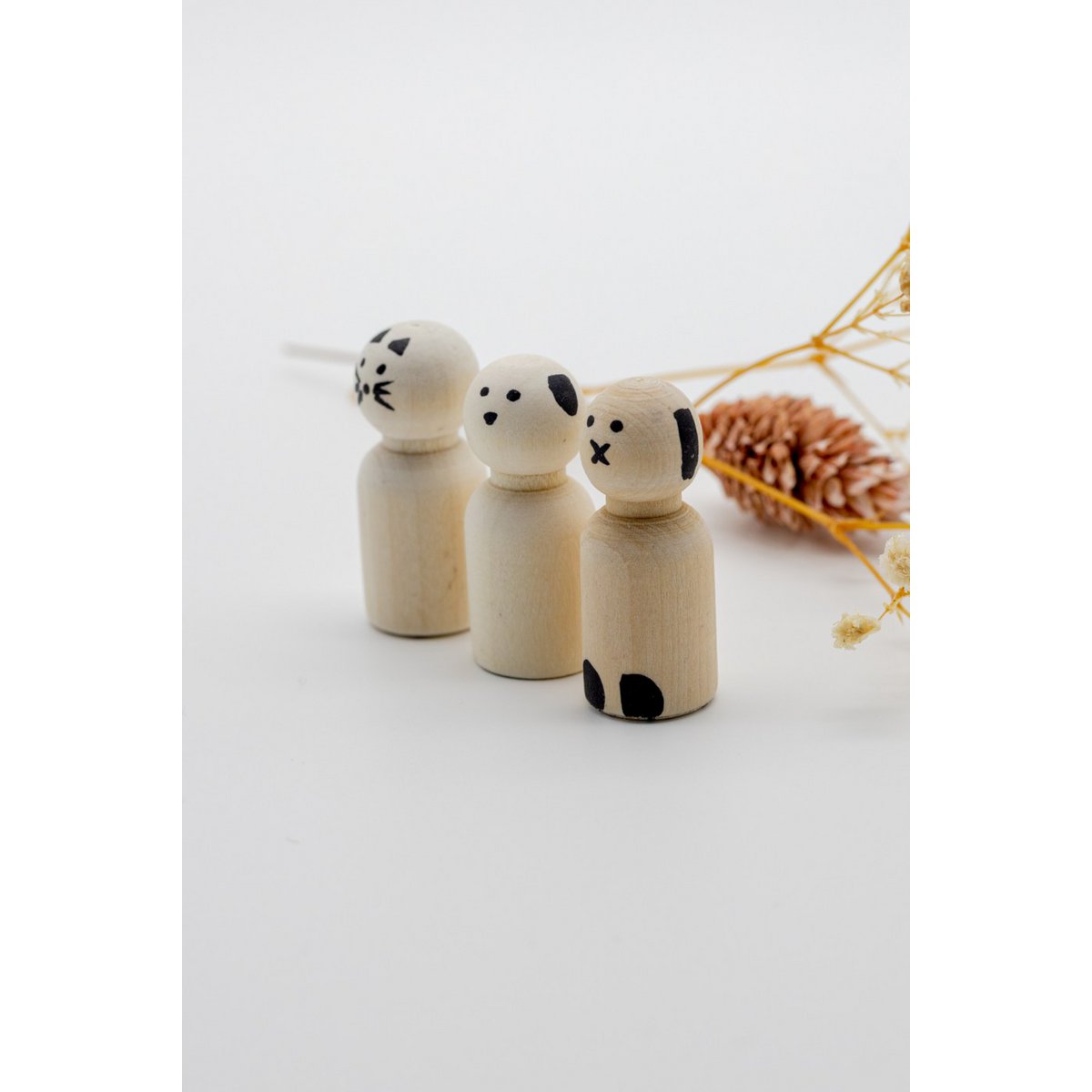 Peg Doll Pet Dog Cat Rabbit - Tuureluur Wooden Doll Assemble your family