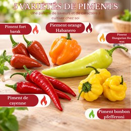 CULTIVEA® Kit de Ají Orgánico para Plantar - Caja de Semillas de Chile con Chile Habanero, Naranja, Cayena, Barak, Húngaro y Candy - Kit Completo de Semillas Vegetales - Idea de Regalo