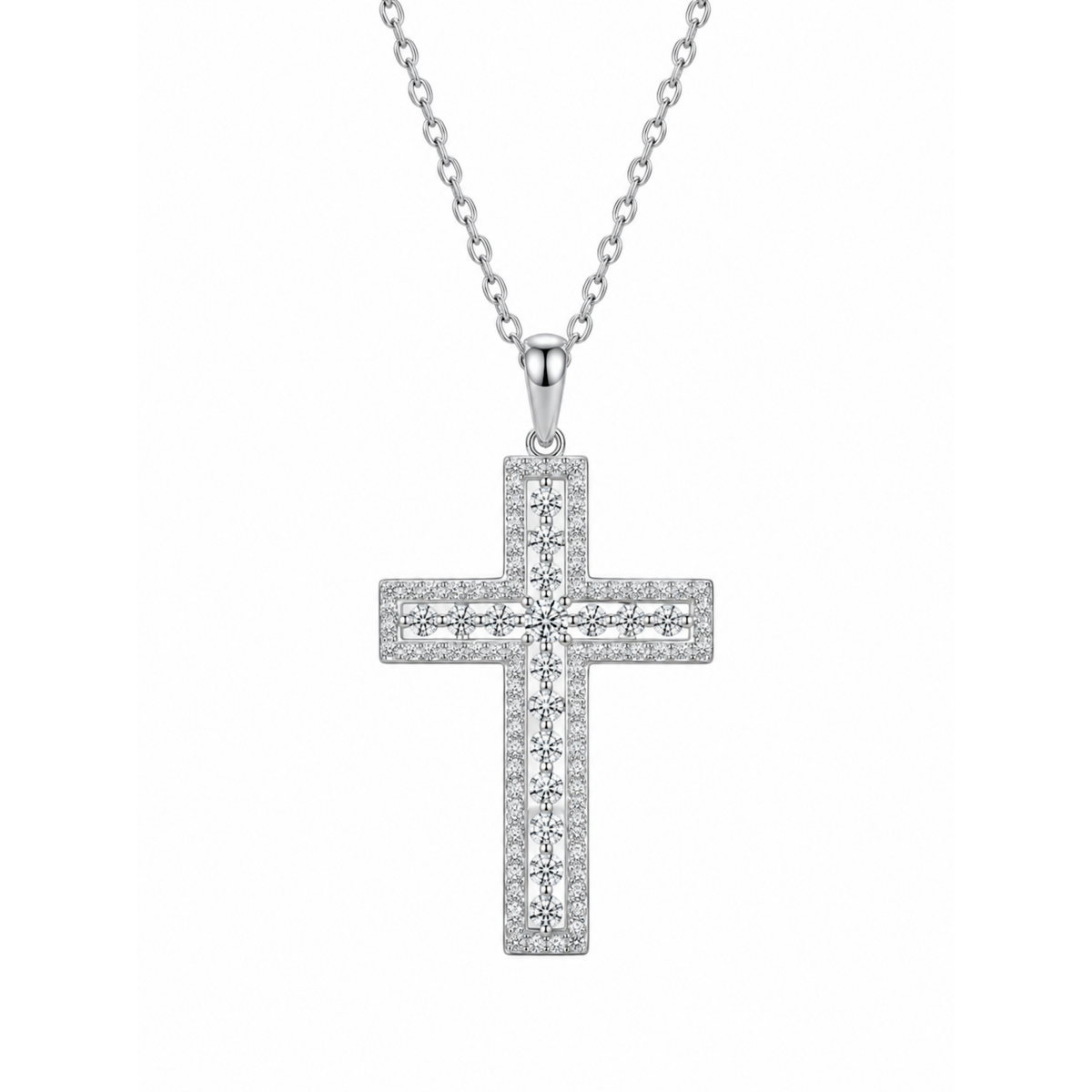 Stralende dubbele rij Moissanite kruisketting