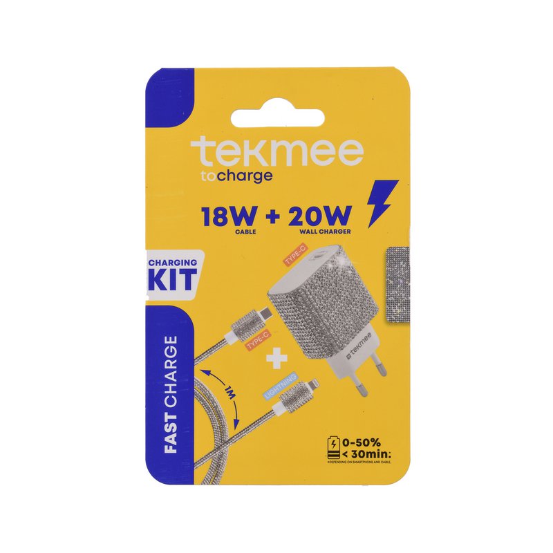 Kit de Charge Rapide Strass Argenté – 20W & 18W, Type-C à Lightning