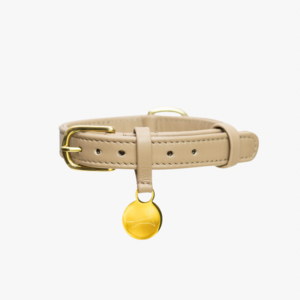 Luxury leather dog collar with name tag - Classic - Sand / taupe