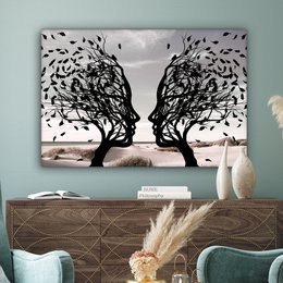 Canvas schilderij  - Wanddecoratie Bomen - Gezicht - Bladeren - Moderne kunst - Muurdecoratie woonkamer - Kamer decoratie modern - Abstracte schilderijen