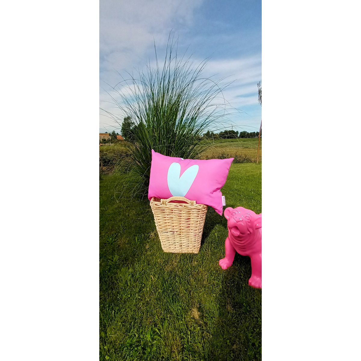 Outdoor Kussen geblokt/hart 40x60 (blauw/roze)