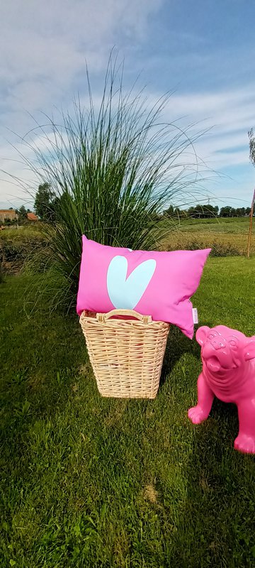 Outdoor Kussen geblokt/hart 40x60 (blauw/roze)