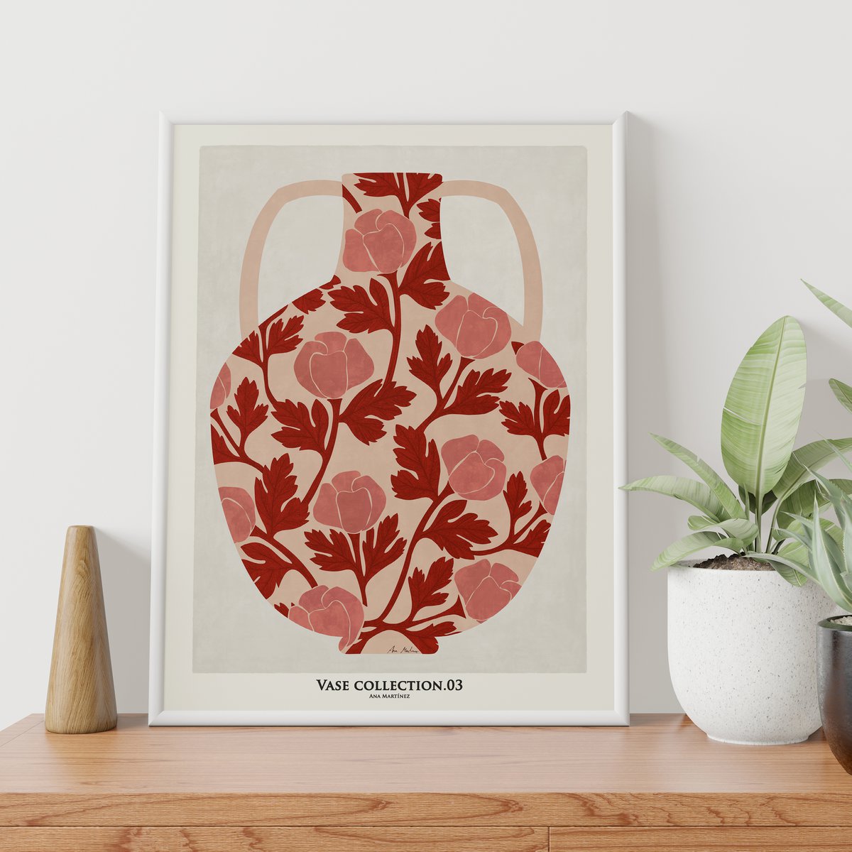 "Jarrón con rosas rosadas" Lámina artística