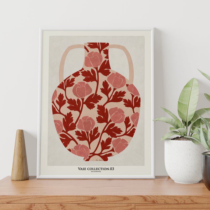 "Jarrón con rosas rosadas" Lámina artística