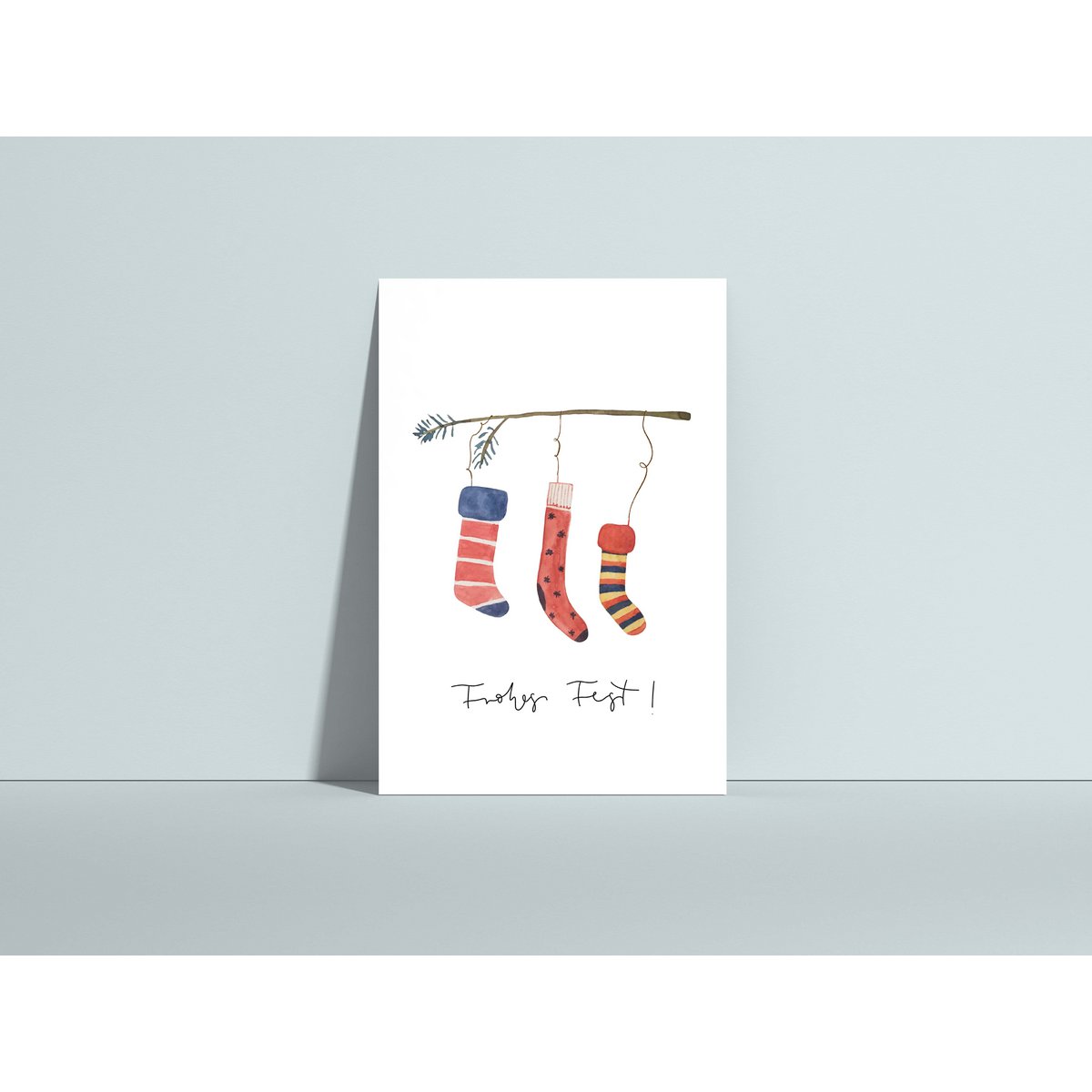 Christmas card socks, postcard