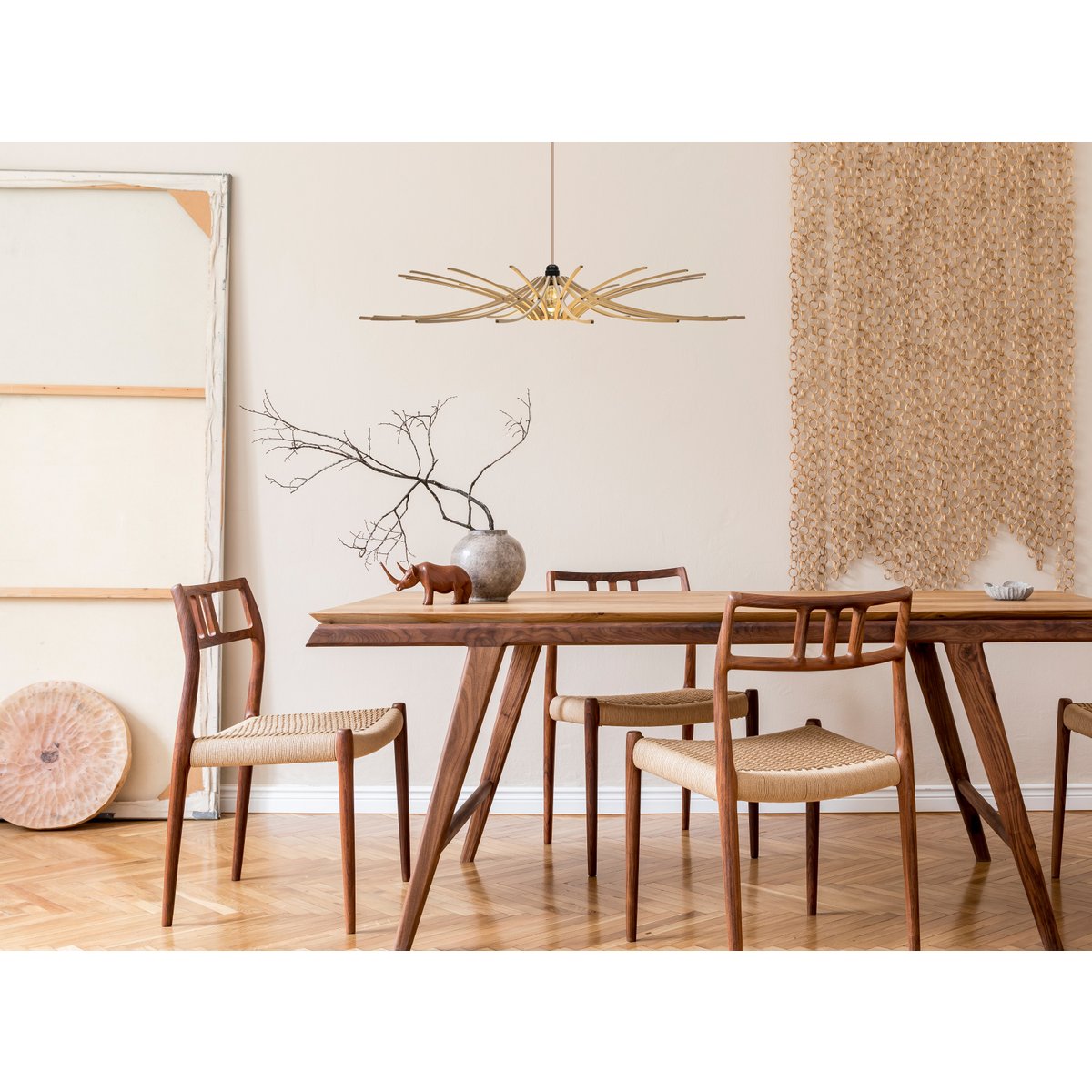 Lámpara colgante de madera de diseño D97cm SUNNY - juego de cables negro