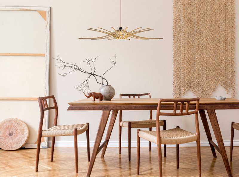 Lampada a sospensione di design in legno D97cm SUNNY - kit cavi nero