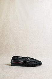 DORIS BLACK – Mary-Jane-Flats aus geflochtenem Raffiabast