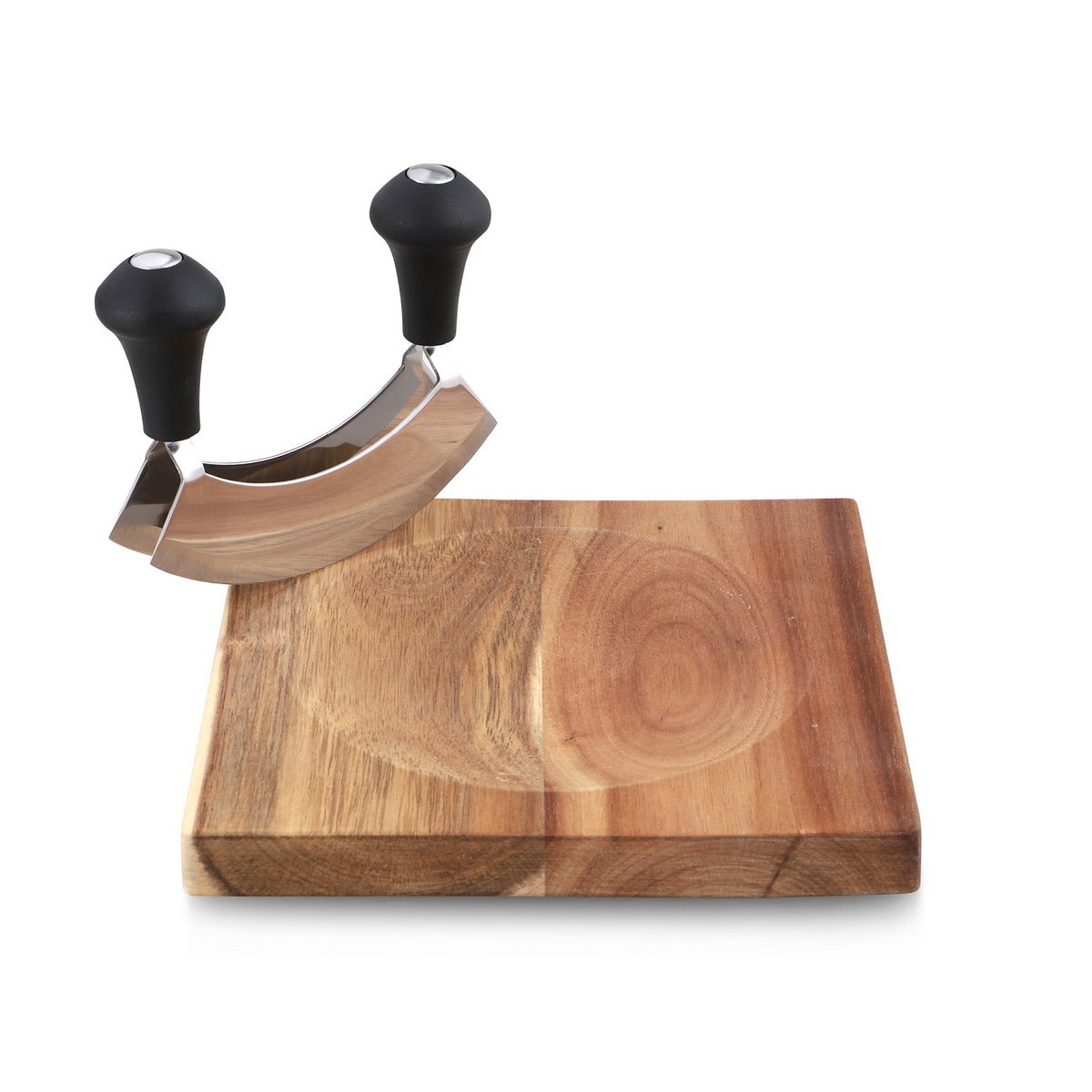 Hakmes met dubbel lemmet 14 cm inclusief houten plank
