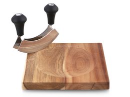 Coltello per tagliare a doppia lama 14 cm con tagliere in legno
