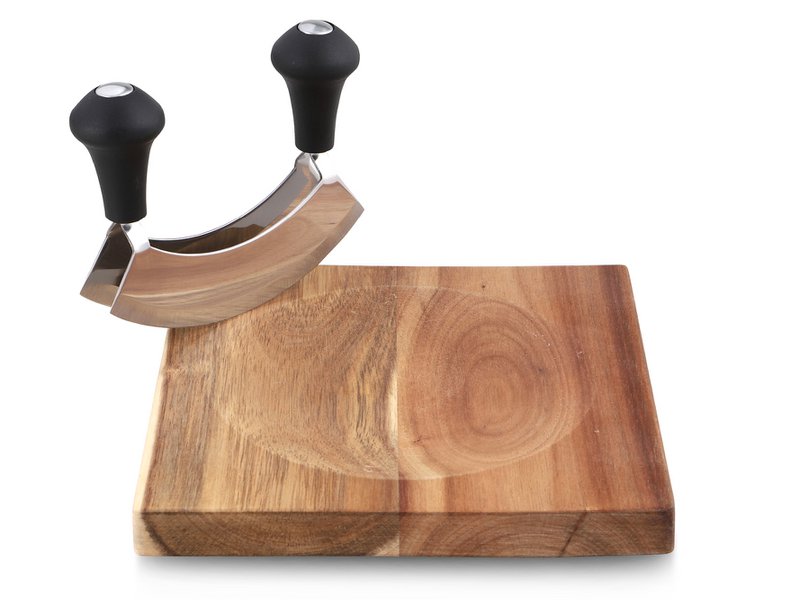 Chopping knife with double blade 14 cm including wooden board