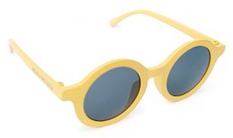 Light yellow round sunglasses, kids eyewear, circular dark lenses, pastel yellow frames