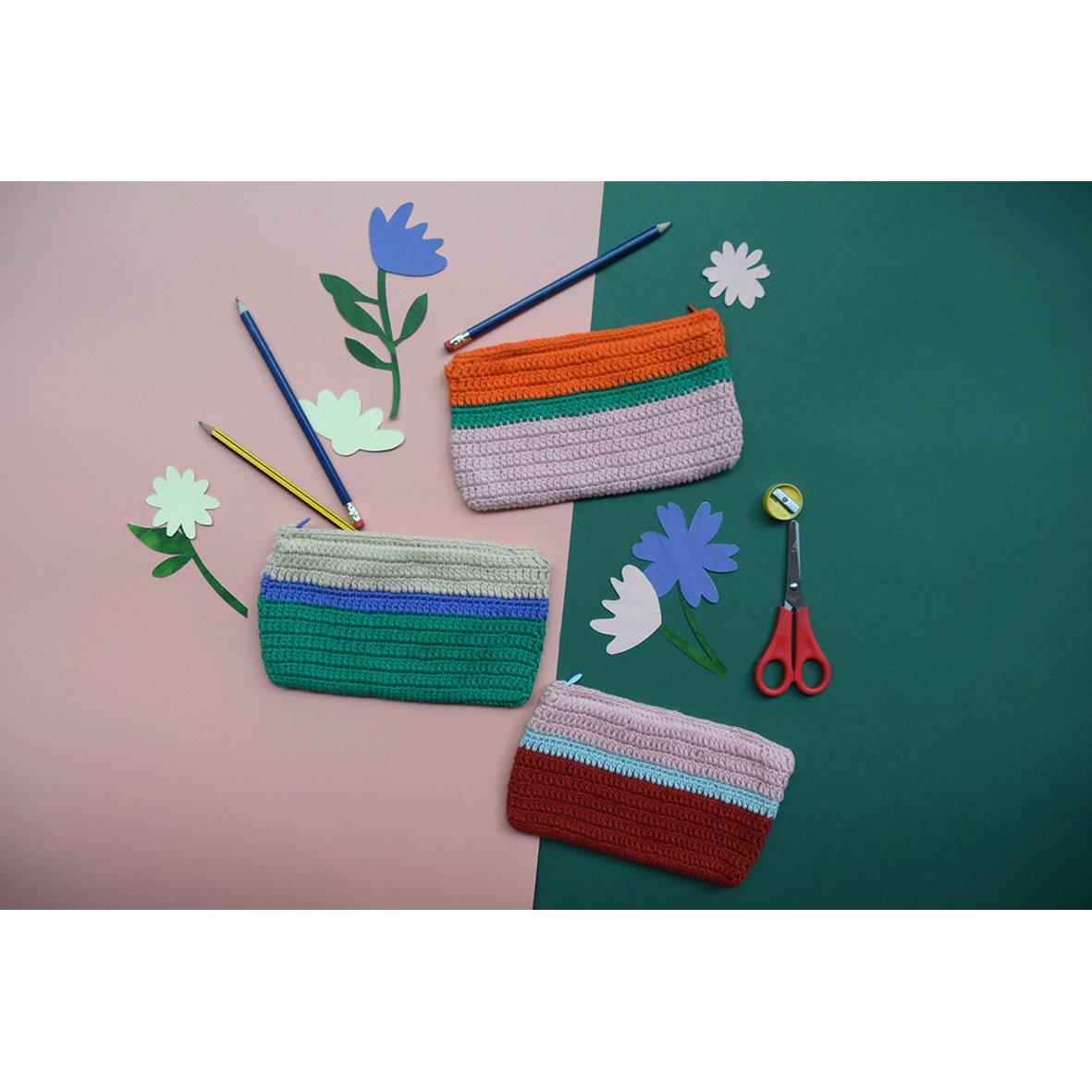 Gehaakt etui gestreept geassorteerd 3 ontwerpen