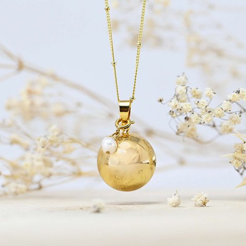Smooth pregnancy bola natural stone gold beaded chain - Mother-of-pearl bead - New Available June