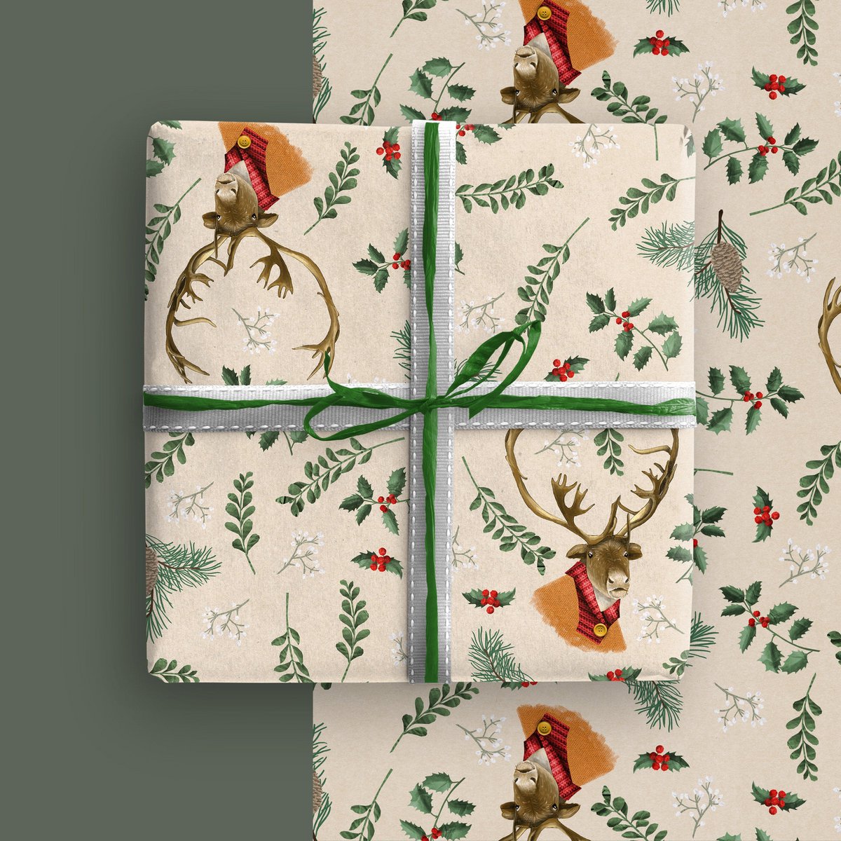 Geschenkpapier Weihnachten Rentier – Ricardo im Strickpulli (3er-Set)