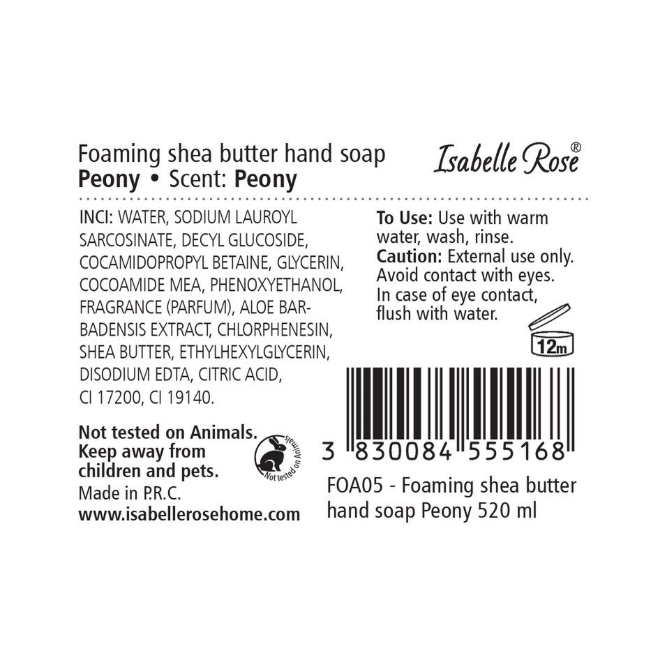 Schäumende Sheabutterseife Pfingstrose 520 ml Isabelle Rose