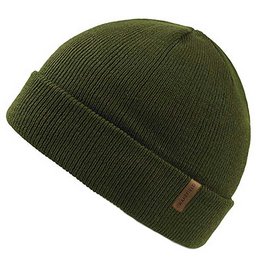 A green knitted beanie with a simple design. The beanie appears to be made of a warm, durable material suitable for cold weather.