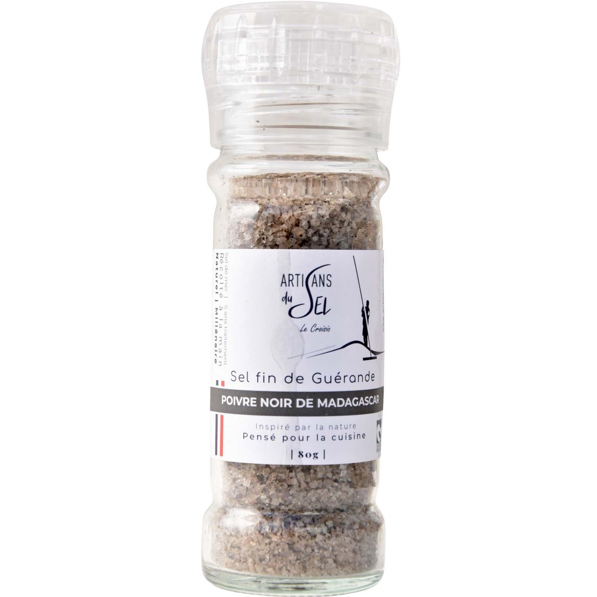Sel fin de Guérande au Poivre Noir de Madagascar – Moulin Rechargeable 80g – Artisans du Sel