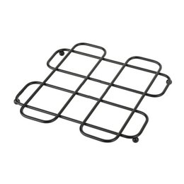 Black metal trivet, square grid pattern, 18x18cm, modern kitchen heat-resistant stand.
