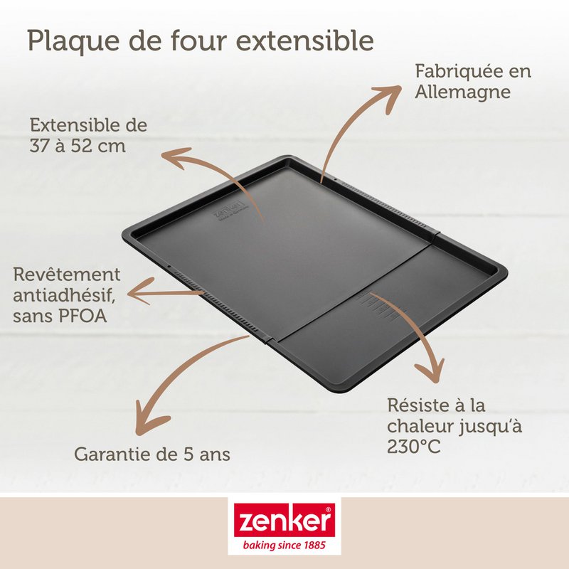 Zenker Zwart Metallic Uitschuifbare Bakplaat 37 x 52 cm