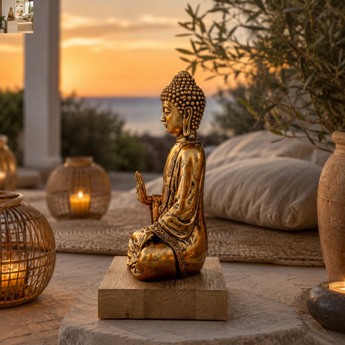 Statua di Bodhi in oro - Decorazione Zen e Feng Shui - Per creare un'atmosfera rilassante e spirituale - Idea regalo fortunata