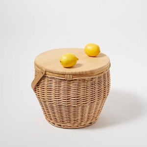 SunnyLife - Picknickkorb und Kühler mit Deckelschneidebrett 35 Liter rund - braun