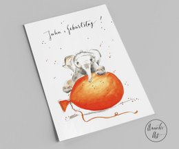 Postcard | Yay, birthday! | elephant with balloon | birthday card