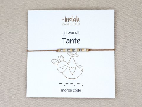Morse code armband jij wordt tante, roestvrij staal (zilver of goud)