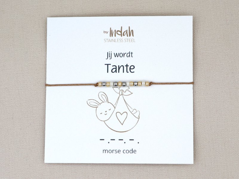 Morse code armband jij wordt tante, roestvrij staal (zilver of goud)