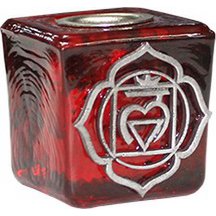 CUBE DE VERRE ROUGE BOUGEOIR-BASE