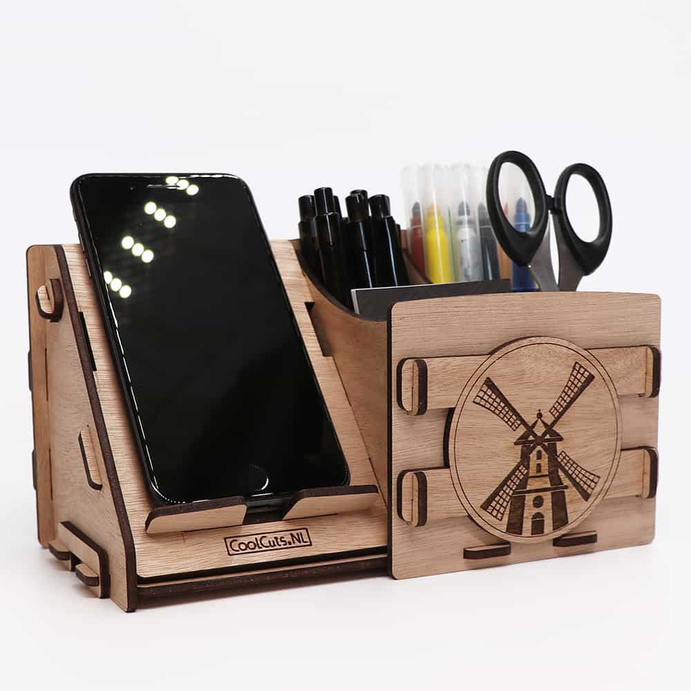 CoolCuts Mill Desk Organizer Including Mobile / Tablet Holder in Brown