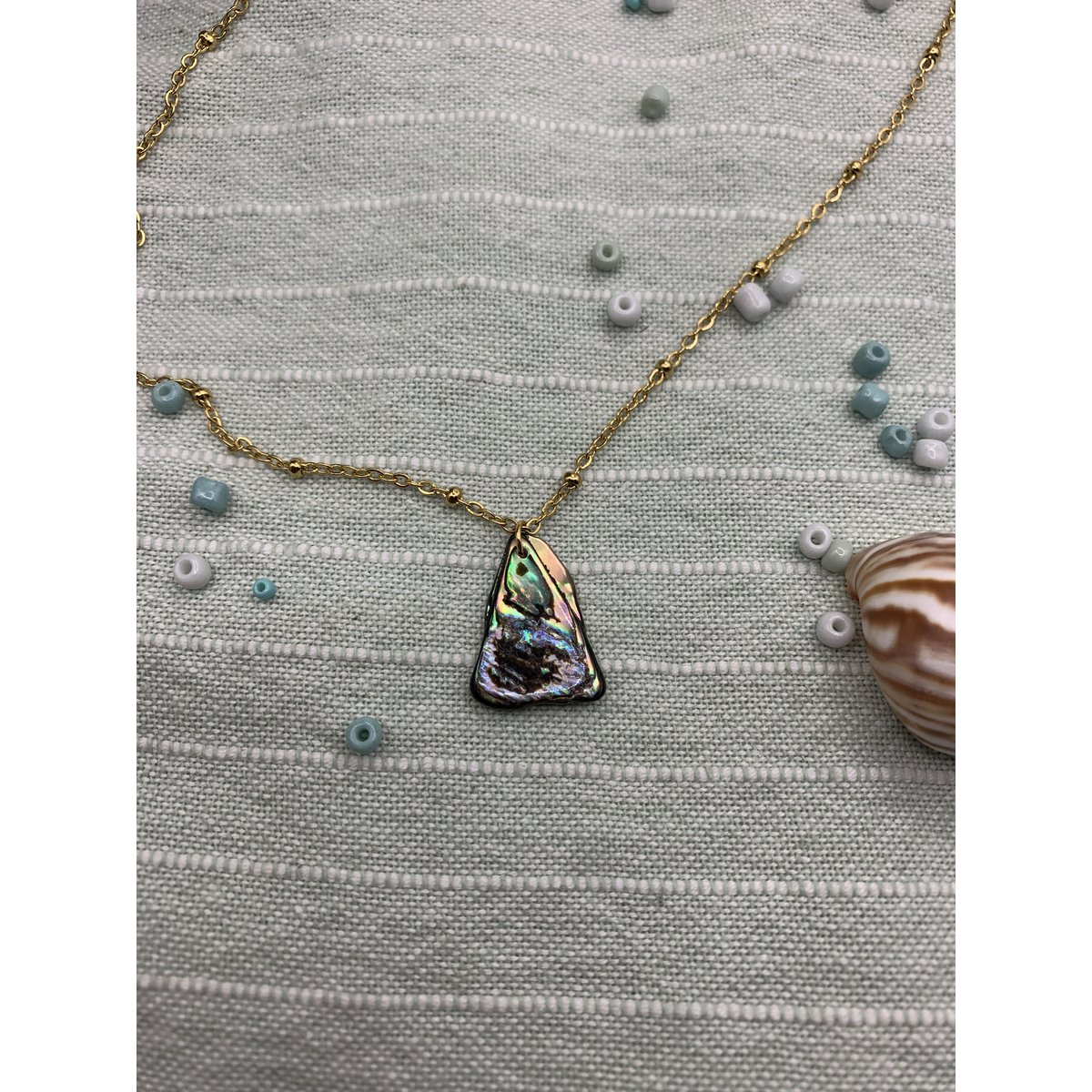 Collar de conchas | Paua/Abalone 40 cm oro acero inoxidable playa océano joyería hecha a mano