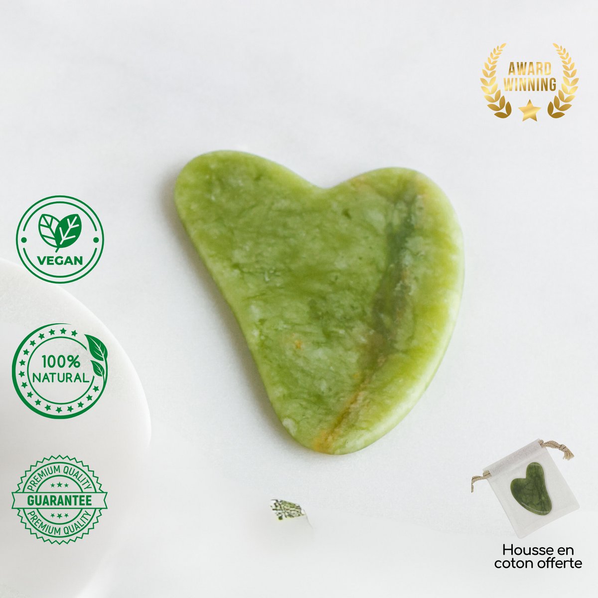 Zestaw i maska ​​na oczy z zielonego jadeitu Gua Sha - Termoterapia - Niezbędne akcesoria kosmetyczne - Kamień naturalny - Narzędzie do podnoszenia