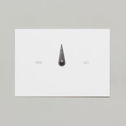 A simple black and white card with the text "Yes" and "No" and a teardrop-shaped graphic.