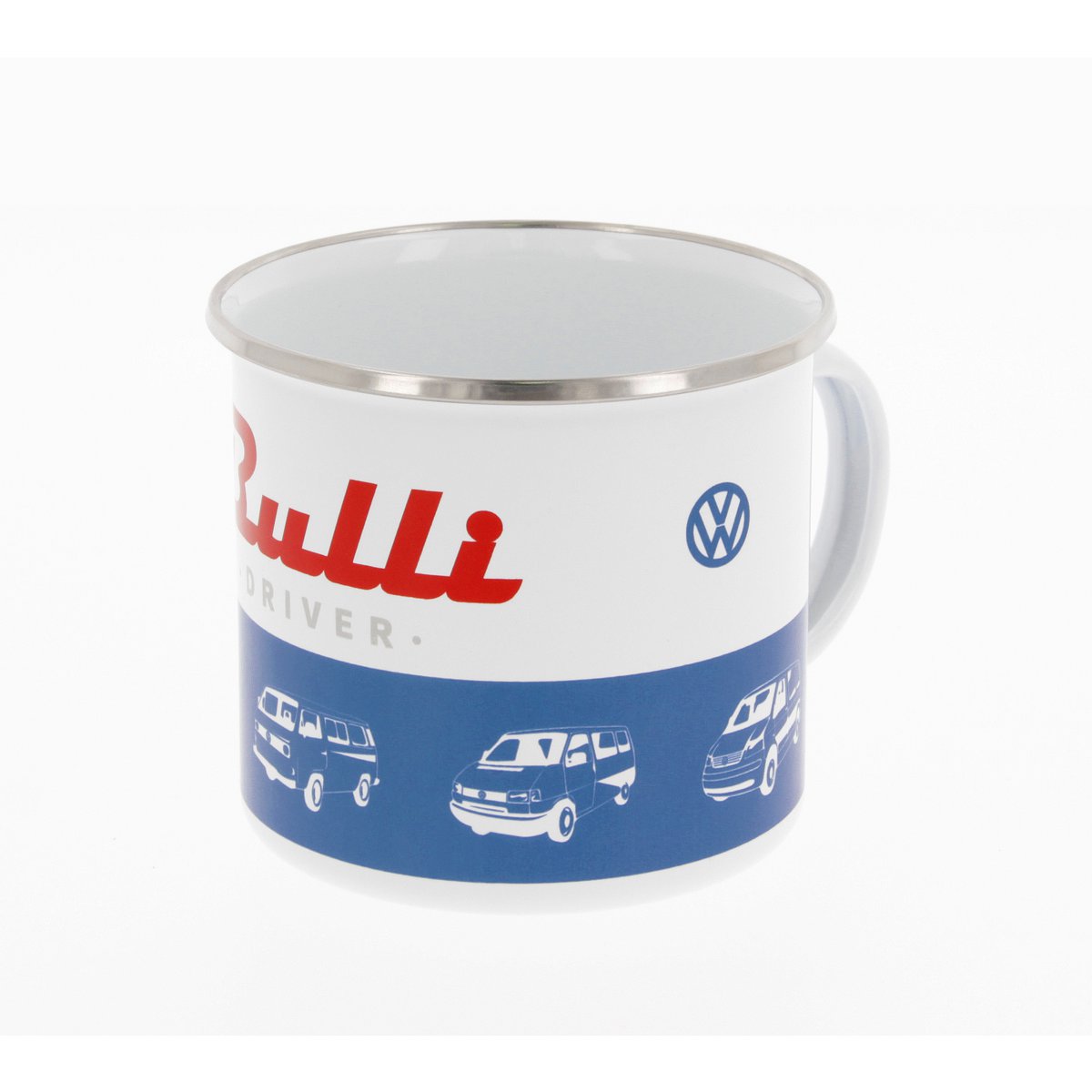 Volkswagen VW T1 Bus Emaille Mok 500ml in Geschenkdoos - Klassieke Bus/Blauw/Wit