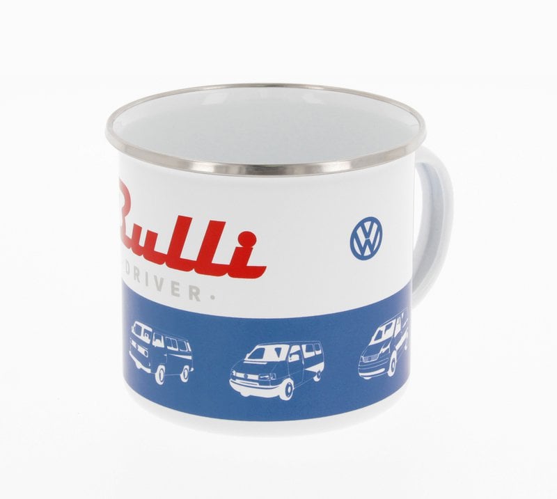 Volkswagen VW T1 Bus Tasse en émail 500 ml dans une boîte cadeau - Bus classique/Bleu/Blanc