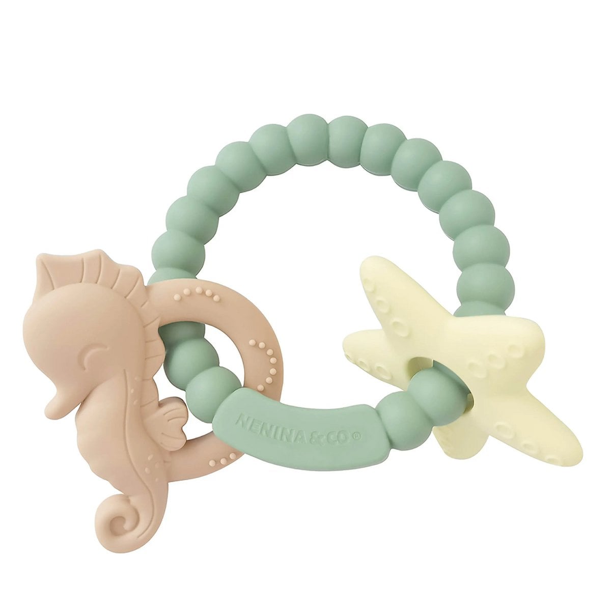 Anneau de dentition bébé en silicone bio vert marine (+3M) Soulagement des gencives - Nenina & Co